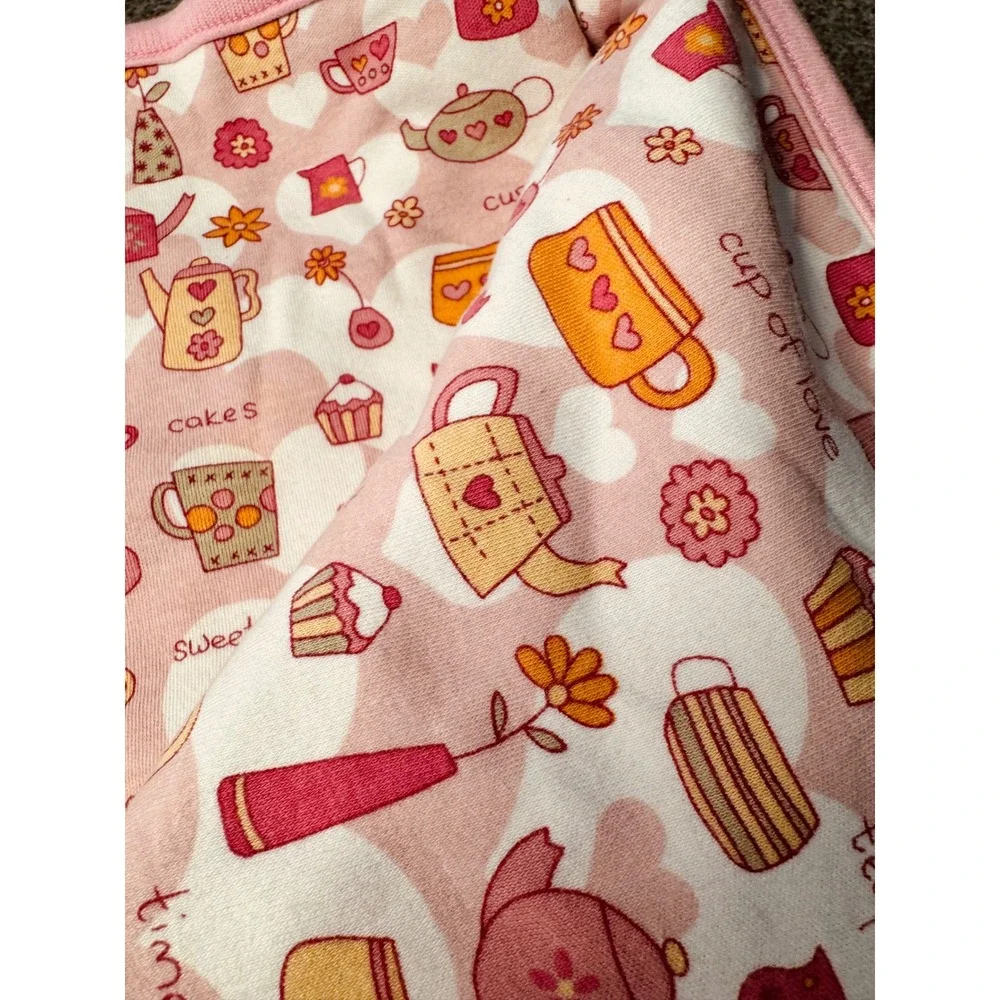 Gymboree Vintage 2004 Pink Tea Party‎ Cupcake Cotton Reversible Baby Blanket OS